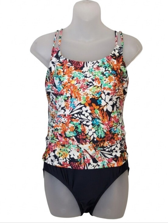 Christina Other - Christina Floral Tankini One Piece Swimsuit Womens Size 10 D Cup Navy Blue